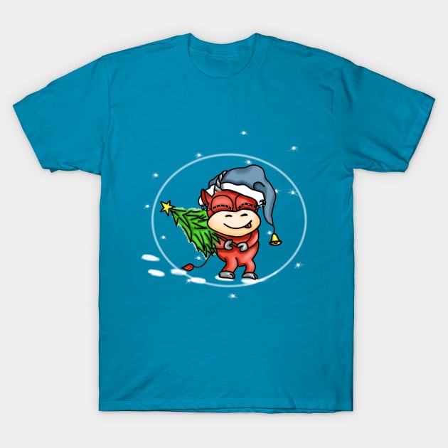 Christmas colored funny bulls T-Shirt by Sereniya